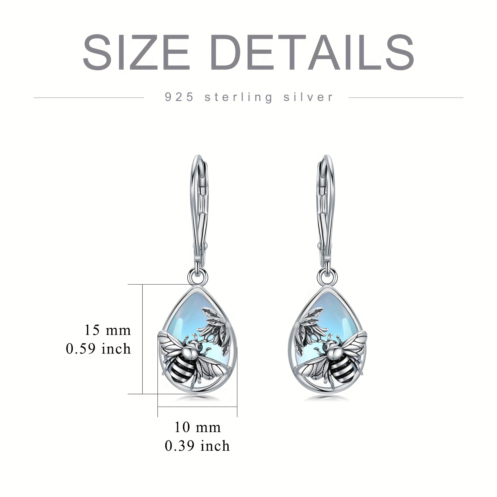 Women's 925 Sterling Silver Moonstone Bee Earrings — Gift for Her